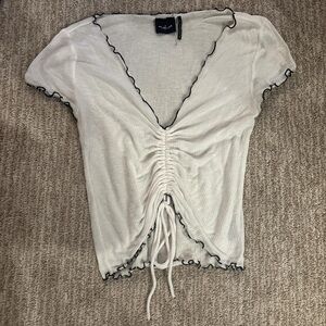 Urban Outfitters White Ruched V-Neck Blouse